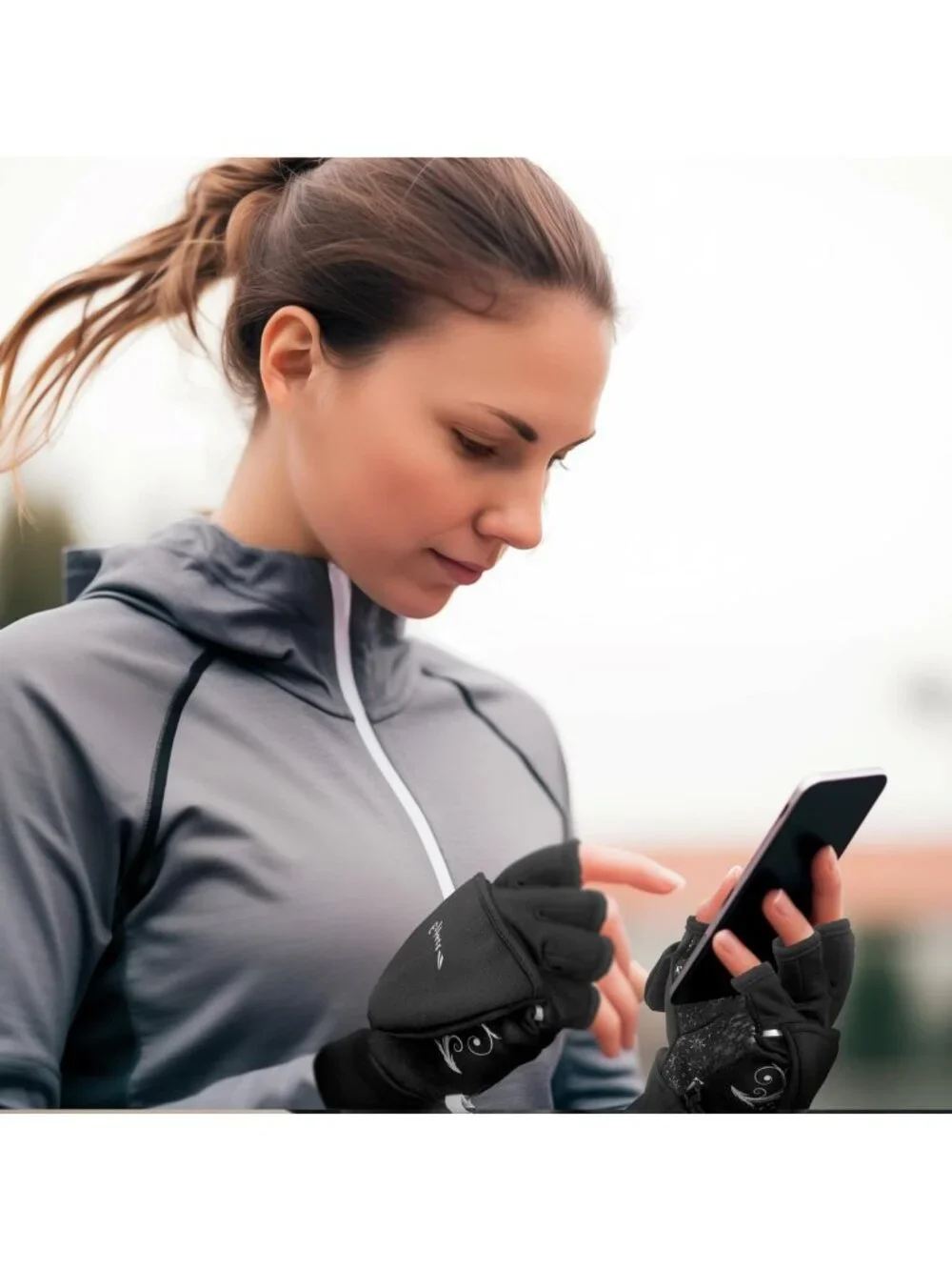 Magnetic Convertible Fingerless Running Mittens for Women | Reflective, Non-Slip